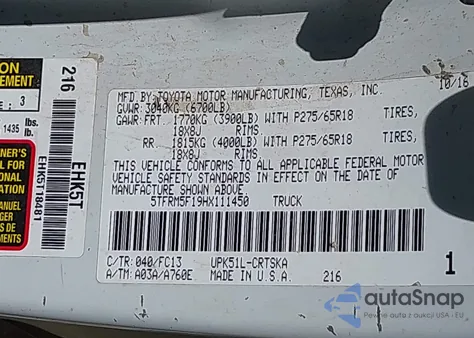 2017 Toyota Tundra Sr5 4.6L V8 from USA, damaged, VIN 5TFRM5F19HX111450